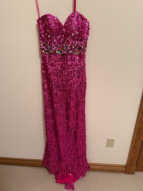 Night Moves Hot Pink Sequin Strapless Dress with Jewel Accents